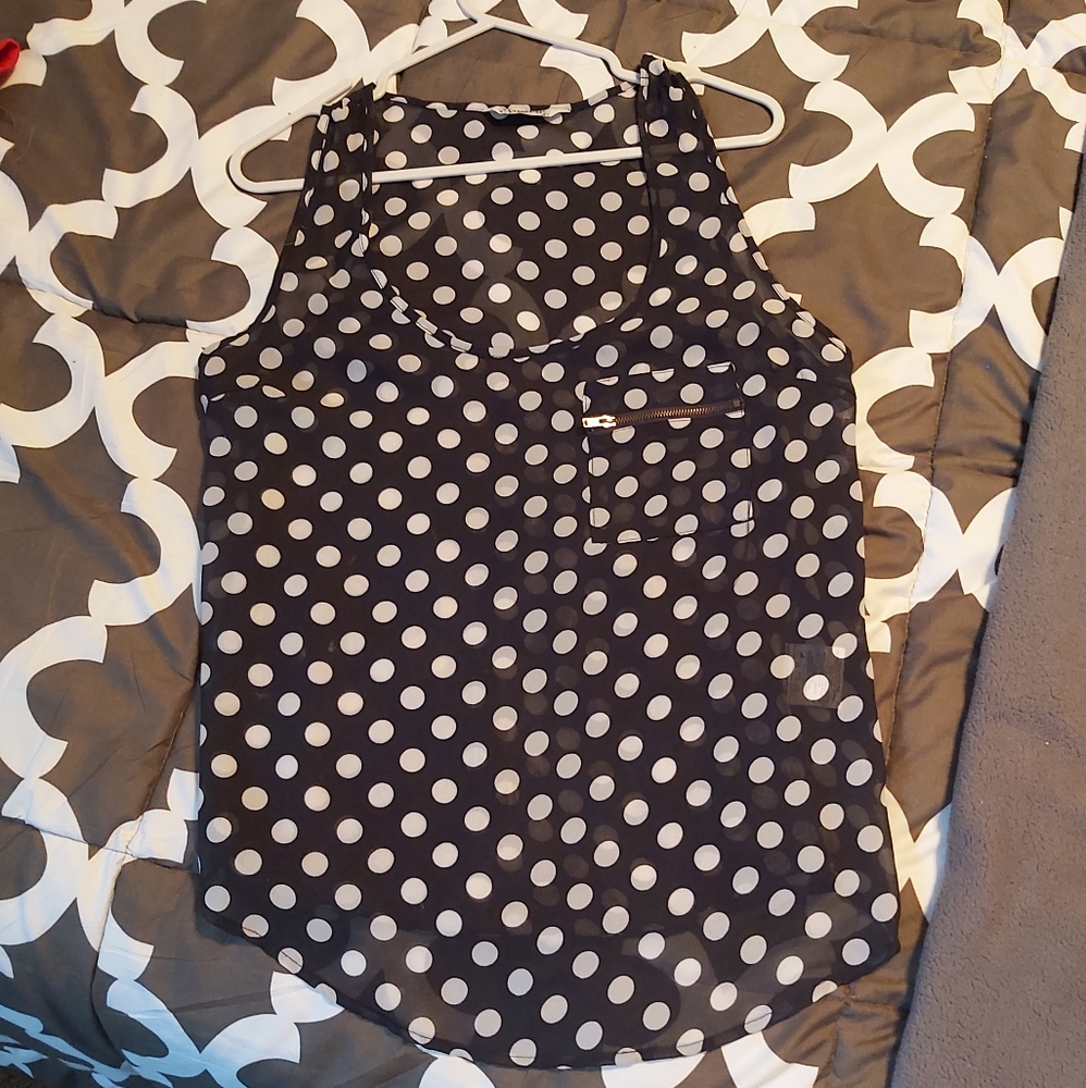 2/$25 DEEP BLUE POLKA DOT BLOUSE NEW BY TRAMP